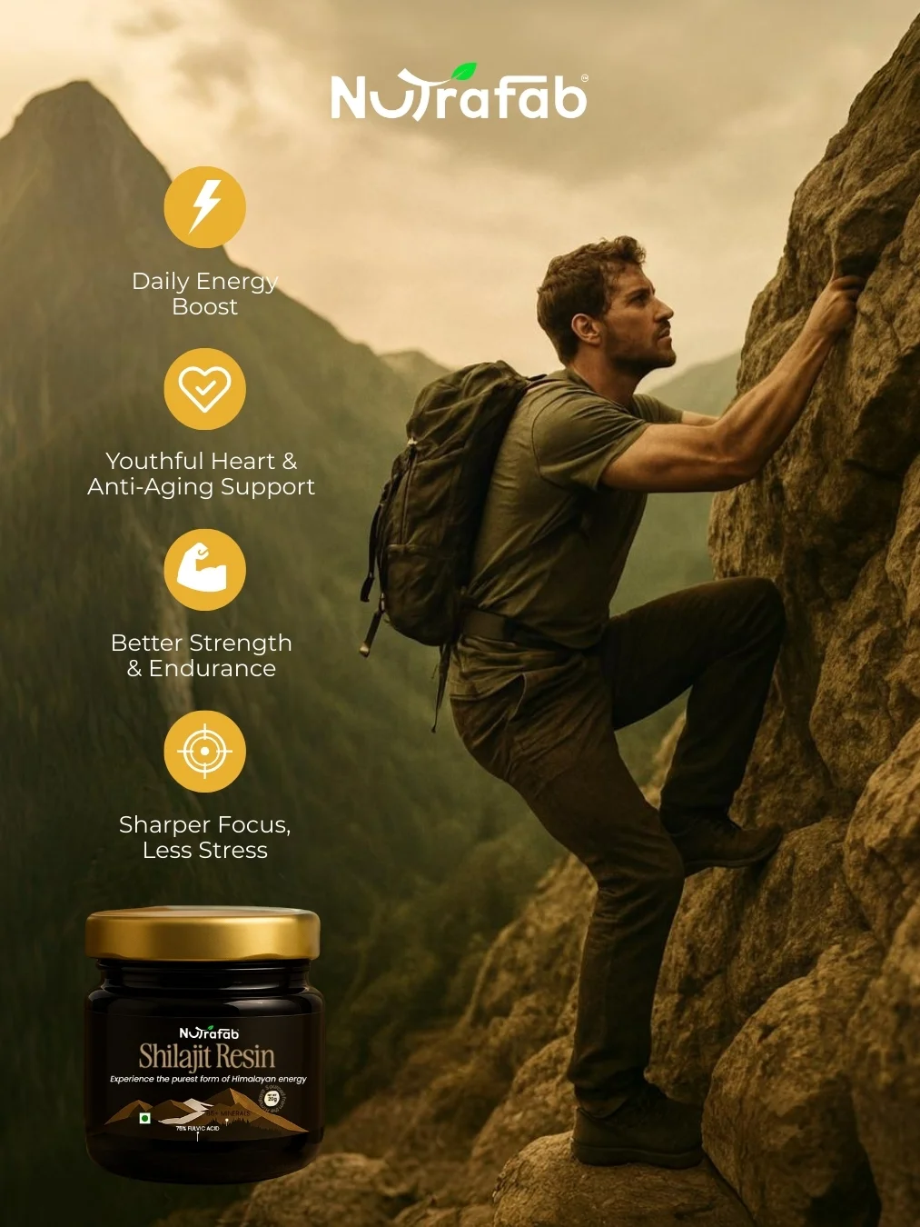 Nutrafab Pure Himalayan Shilajit – Power, Performance & Vitality in Every Capsule