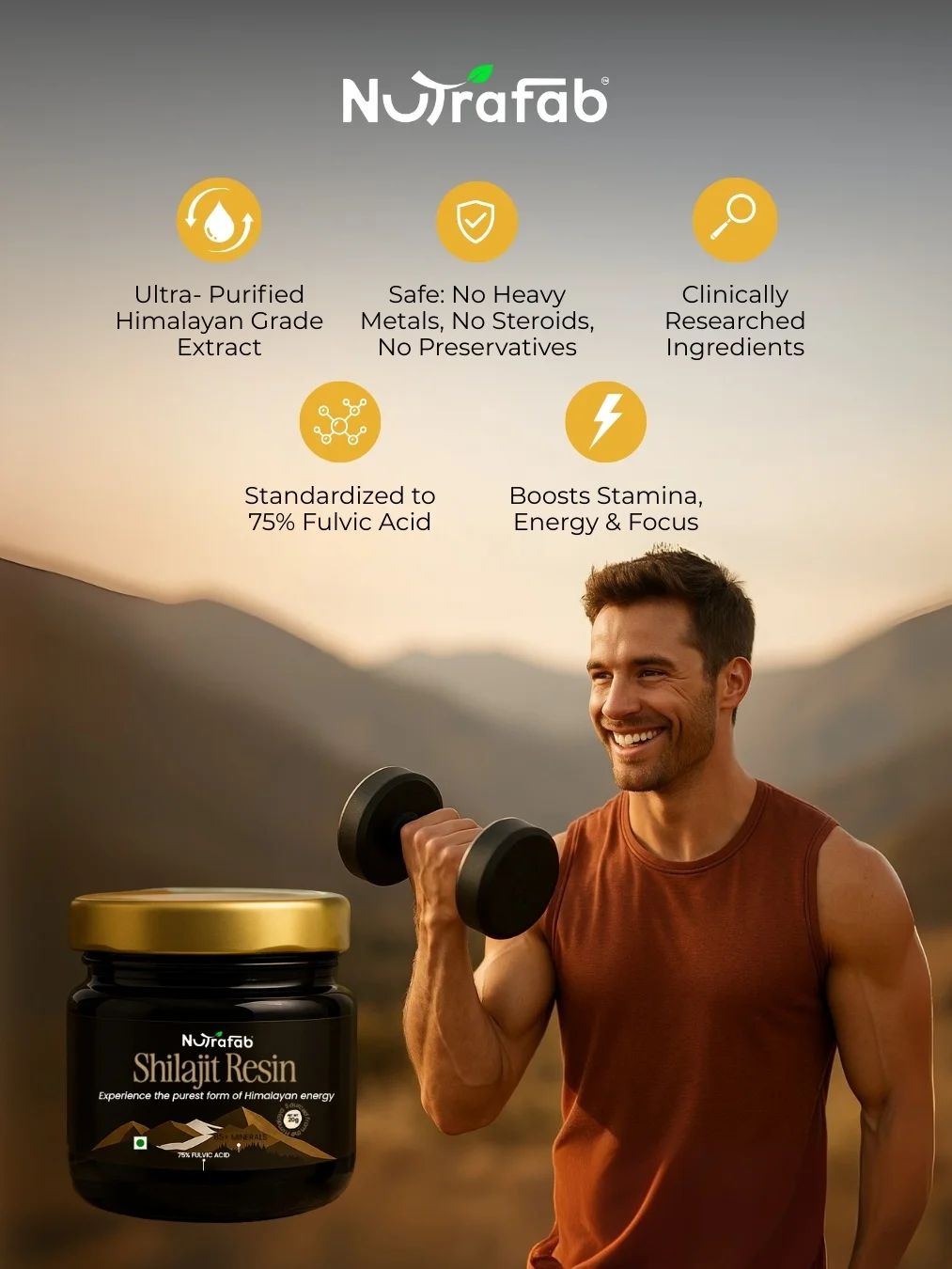 Nutrafab Pure Himalayan Shilajit – Power, Performance & Vitality in Every Capsule