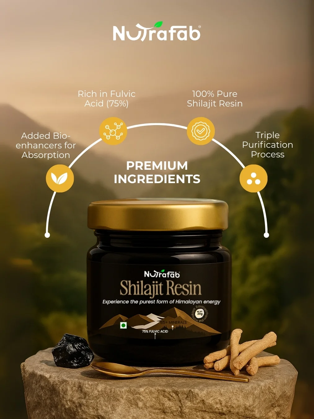 Nutrafab Pure Himalayan Shilajit – Power, Performance & Vitality in Every Capsule
